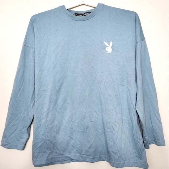 Playboy x Missguided Teal Repeat Masthead Long Sleeve Oversized T-Shirt - Picture 2 of 5